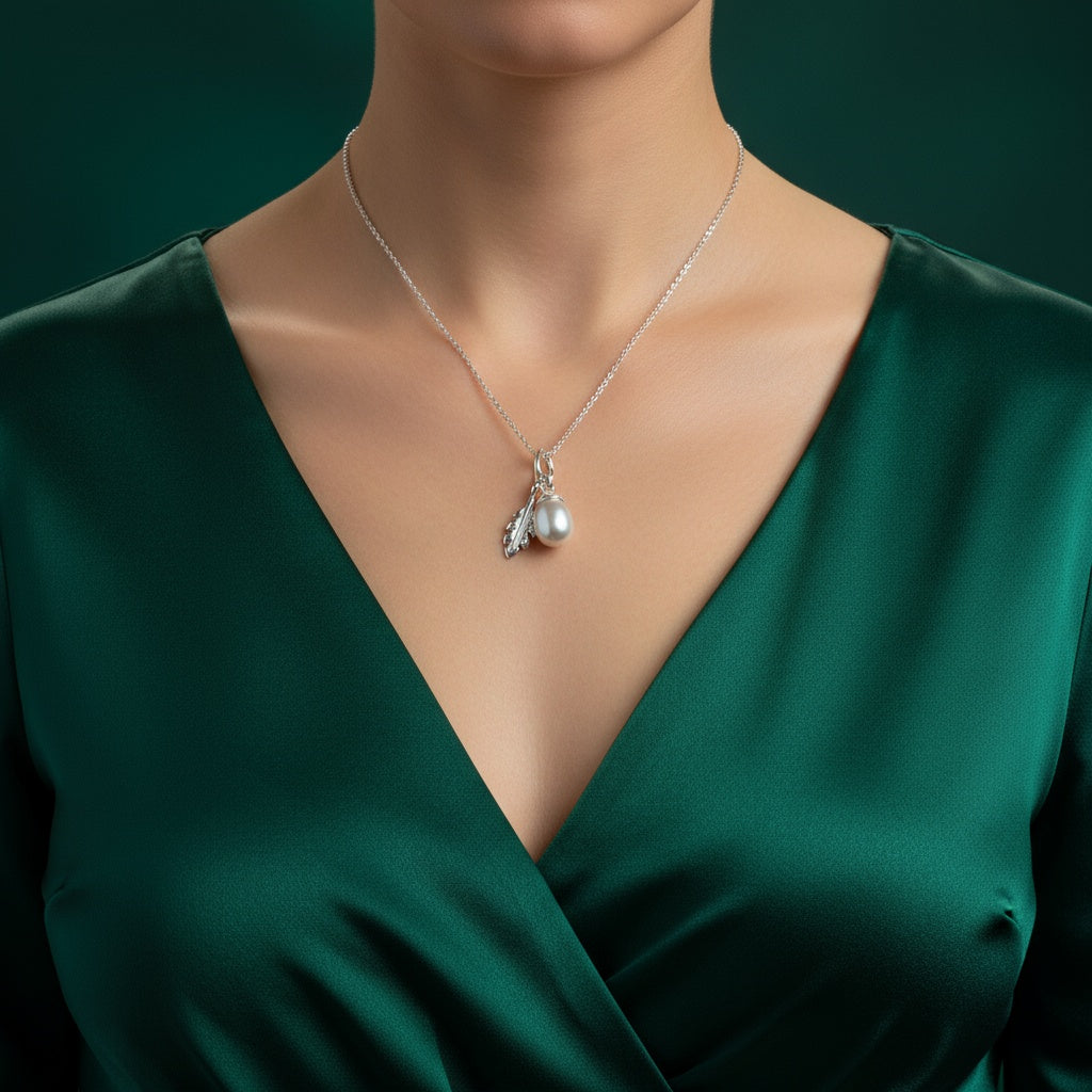 The Acorn and Oak Leaf Pearl Pendant