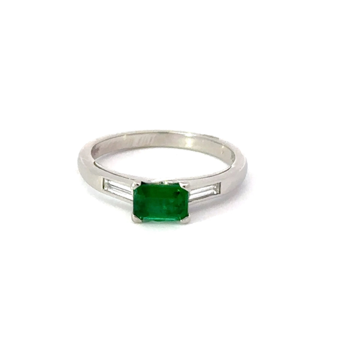 Platinum & emerald ring with baguette diamonds Ring Christopher Wharton   