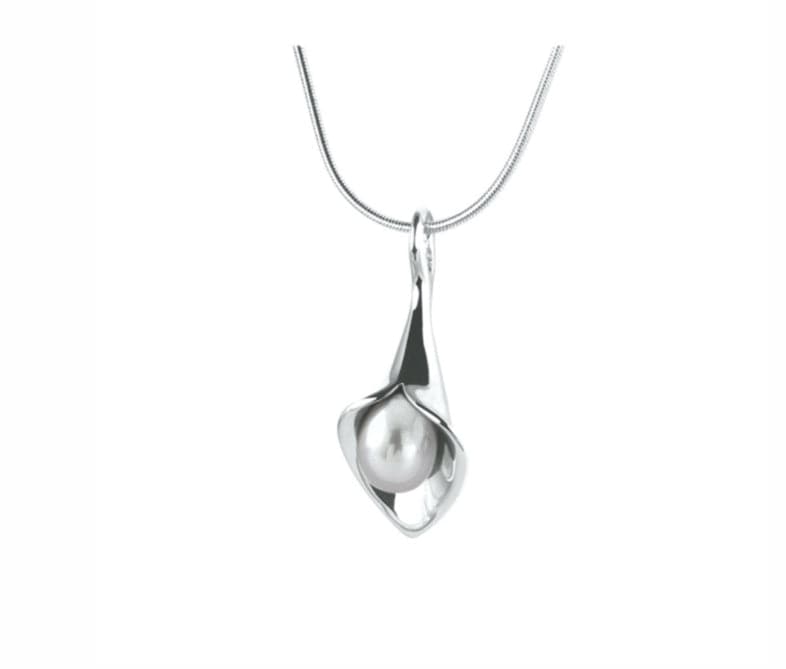 Amanda Cox Silver medium grey pearl short calla lily pendant Neckwear Amanda Cox