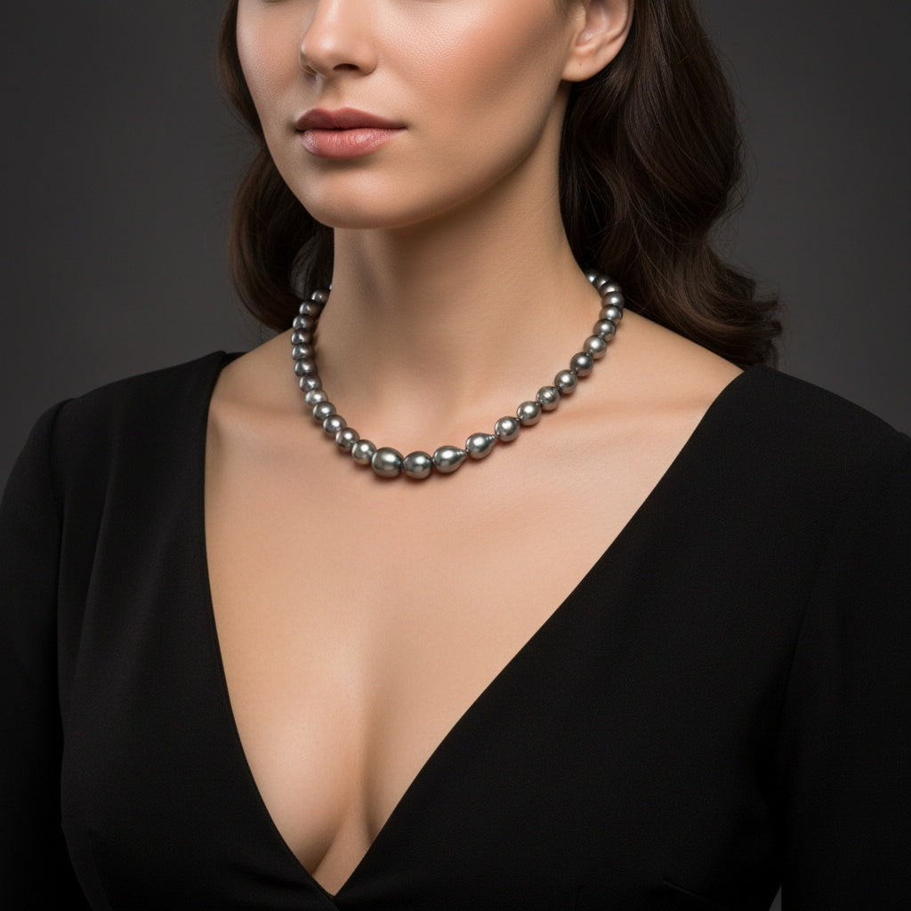 Graduated Tahitian pearl necklace with 18ct Gold & diamond clasp Neckwear Gellner