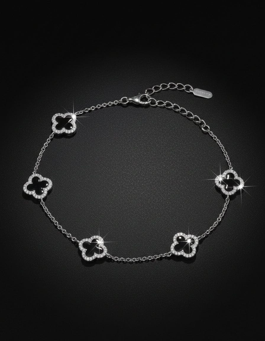 Black Enamel Vintage Lucky Clover Bracelet in silver bracelet Cavendish French