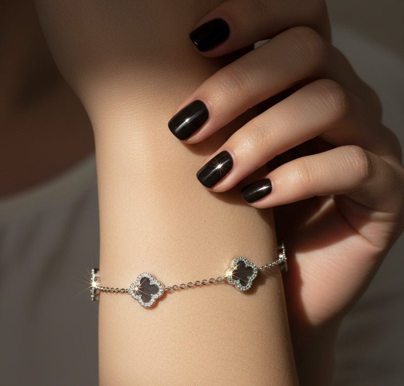 Black Enamel Vintage Lucky Clover Bracelet in silver bracelet Cavendish French