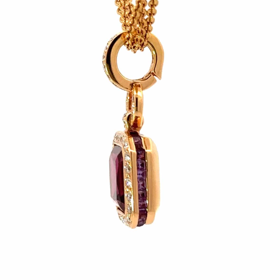 Buchwald 18ct rose gold pink rhodolite diamond and amethyst necklace Pendant Buchwald