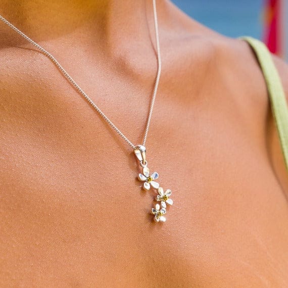 Charming triple daisy handcrafted cluster pendant Necklaces Sea Gems Ltd
