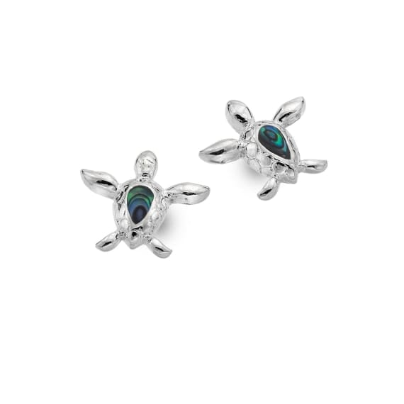 Charming turtle studs adorned with vibrant paua shell Earrings Sea Gems Ltd