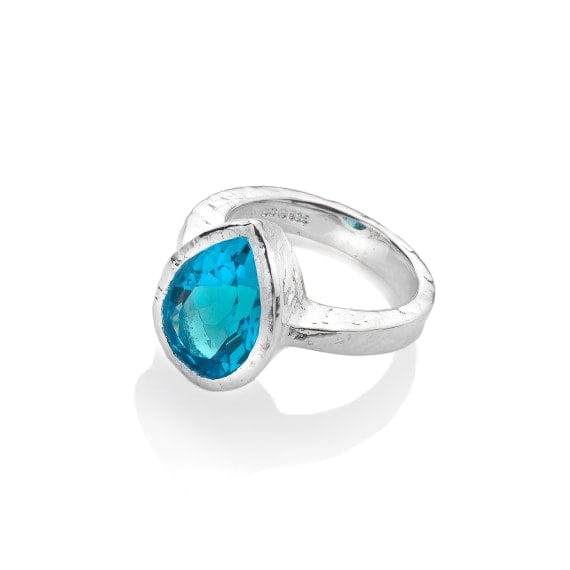 Chunky silver vibrant ocean-blue teardrop Topaz ring Ring Sea Gems Ltd