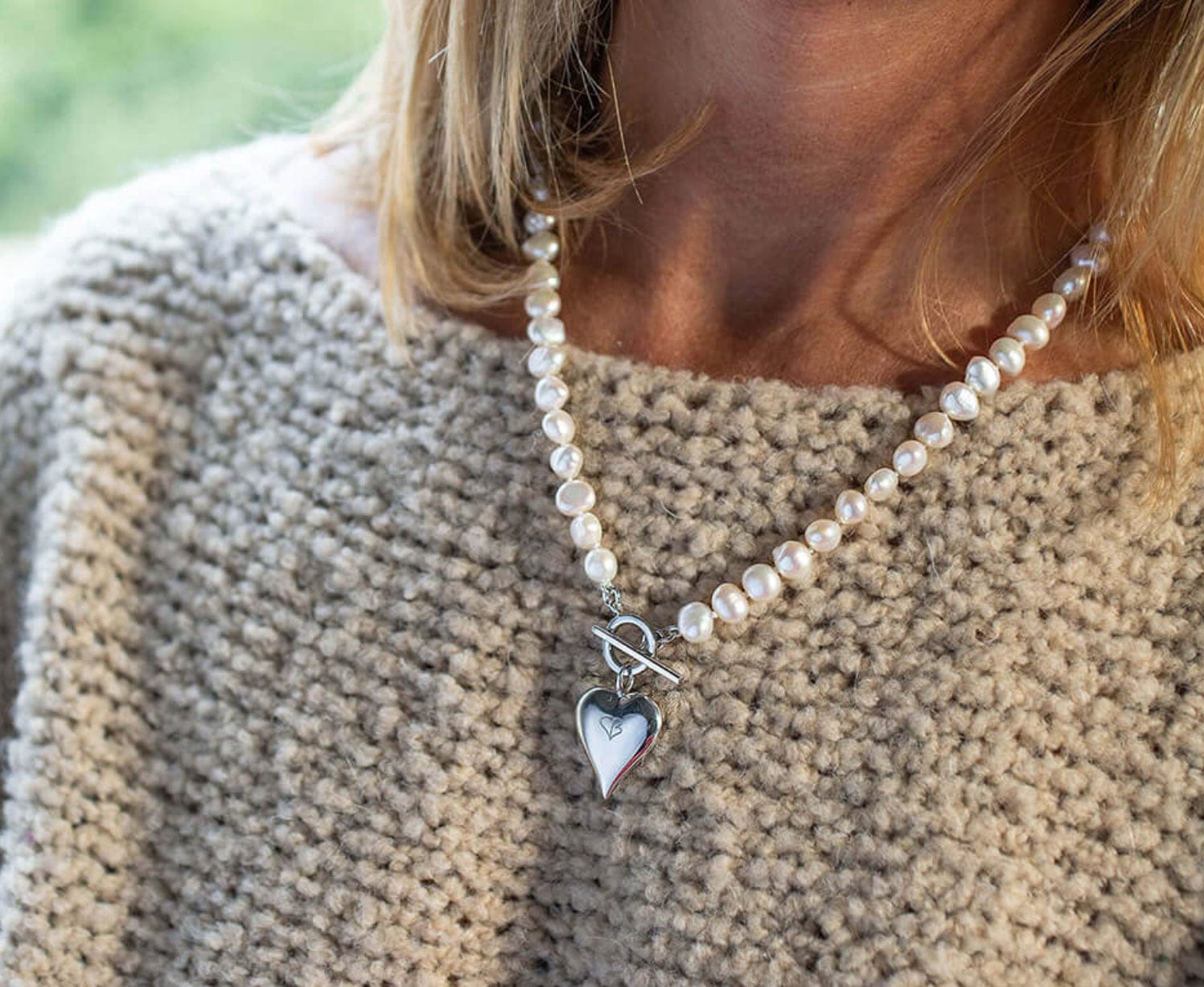 Claudia Bradby Silver signature heart white pearl long necklace|Rock Lobster Necklace Claudia Bradby