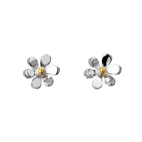 Delicate small two-toned daisy design stud earrings Earrings Sea Gems Ltd