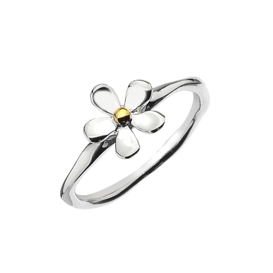 Delicate small two-toned single daisy design ring rings Sea Gems Ltd