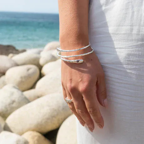 Elegant Silver Spiral Bangle Bracelet Sea Gems Ltd