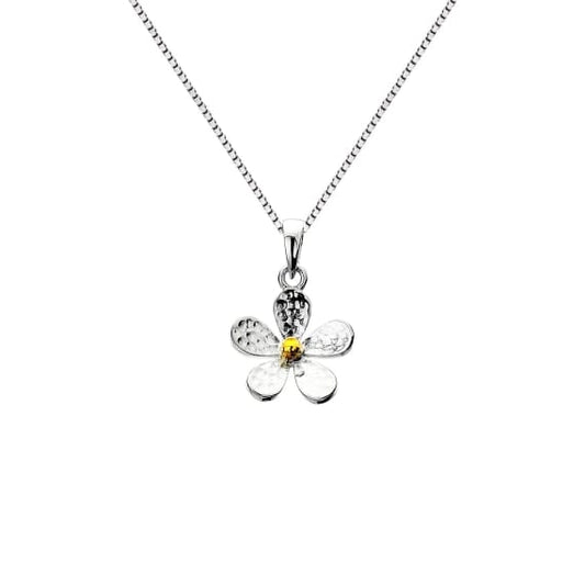 Elegant weathered silver & brass daisy motif pendant Necklaces Sea Gems Ltd