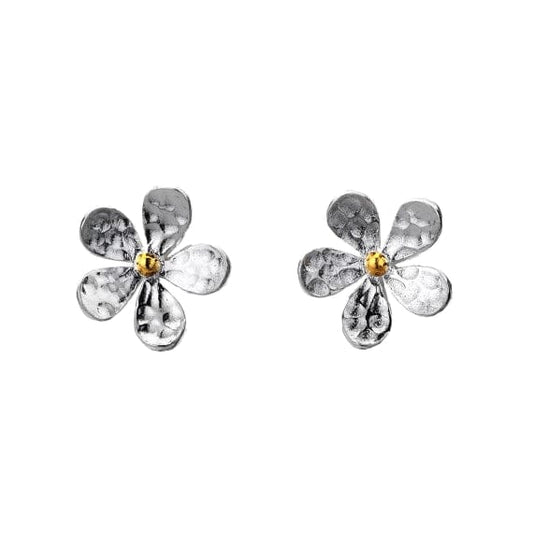 Elegant weathered silver & brass daisy motif stud earrings Earrings Sea Gems Ltd