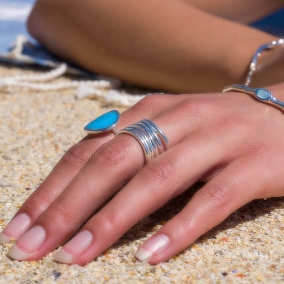 Elegantly handcrafted i Silver Turquoise single stone ring rings Sea Gems Ltd