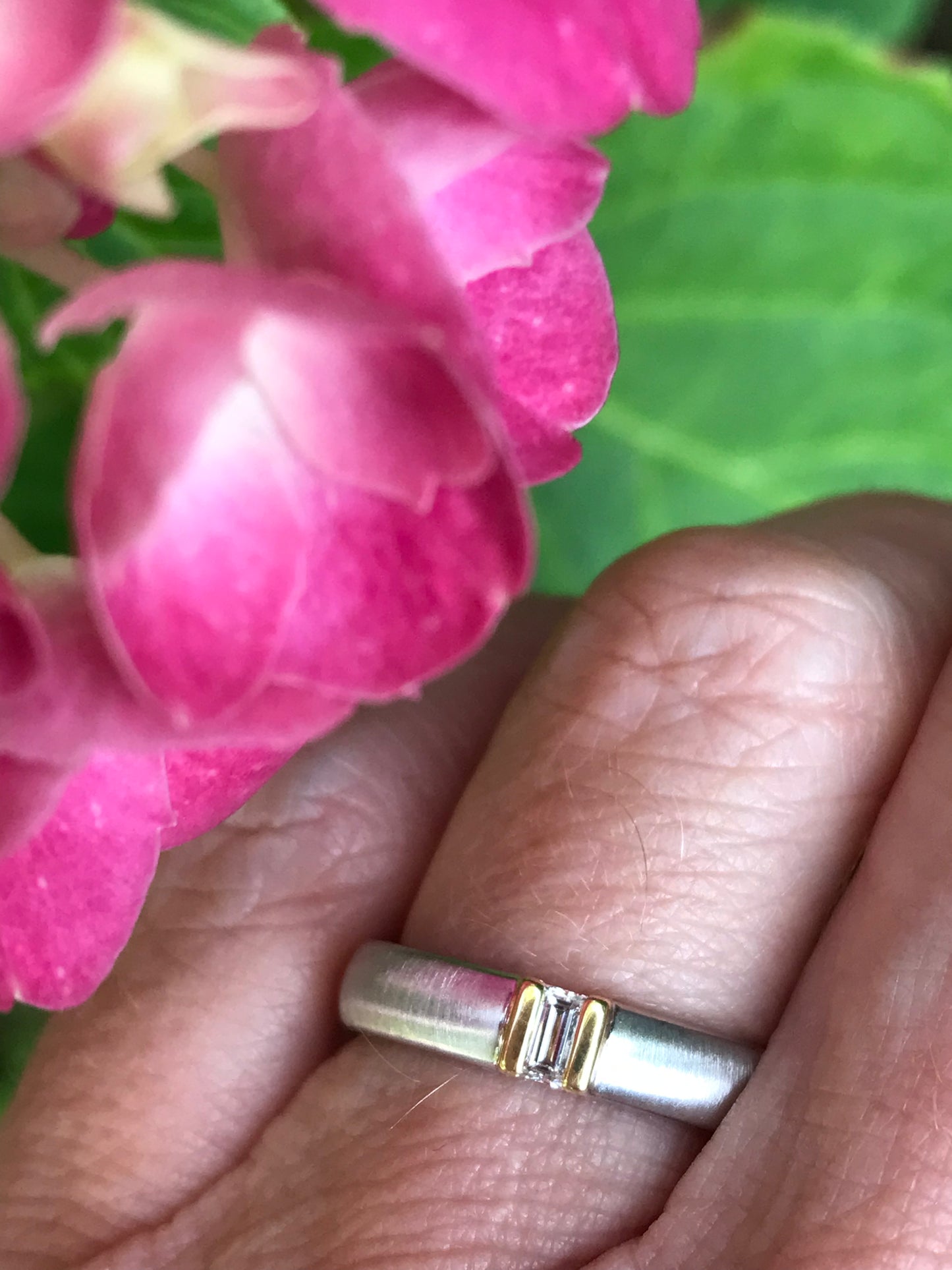 Gerstner 18ct white gold emerald cut natural diamond band with a yellow setting size L 1/2 Ring Gerstner