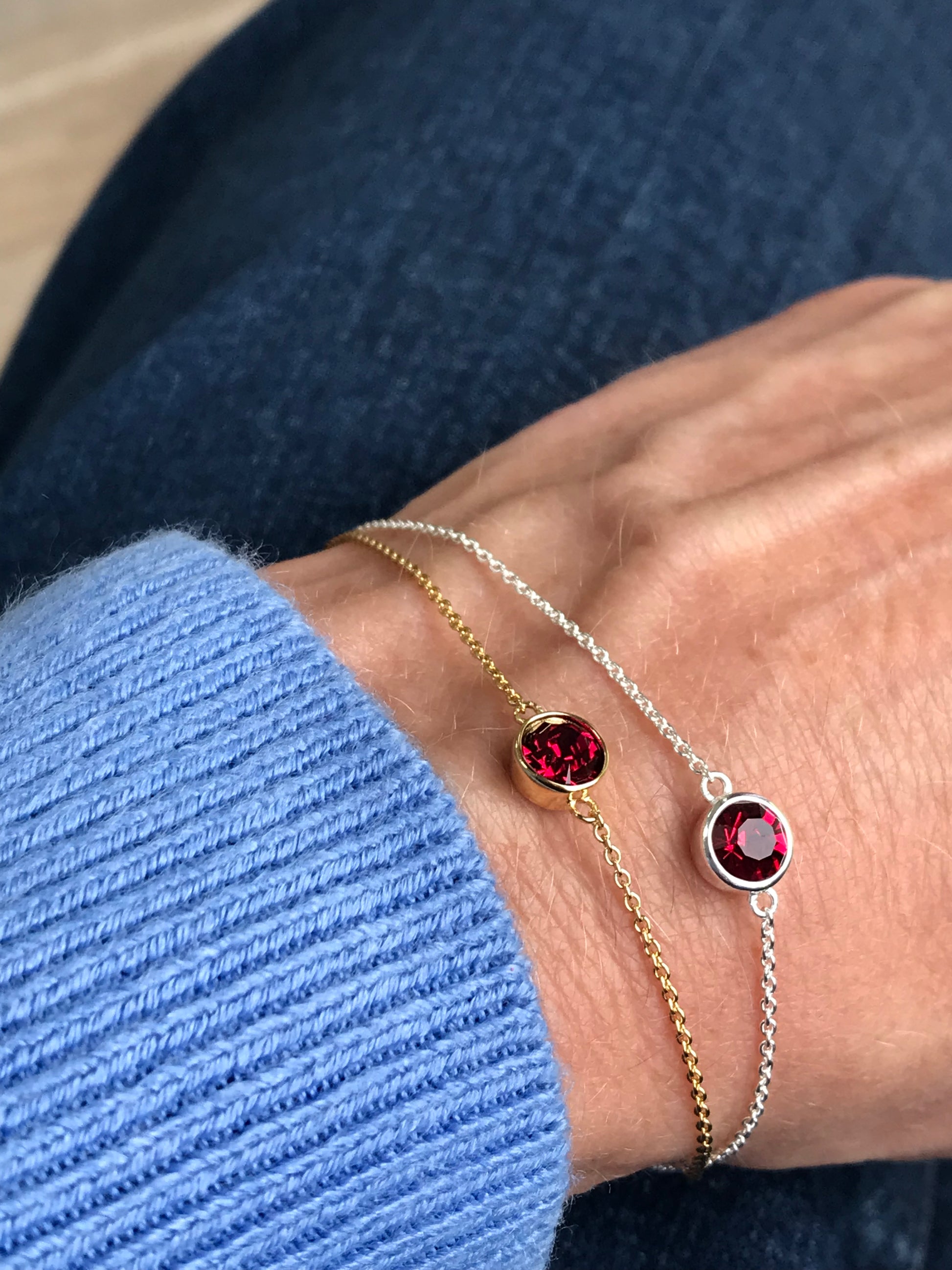 Gold Plated Birthstone Bracelet with Crystal charm -Select Month Bracelet Gecko