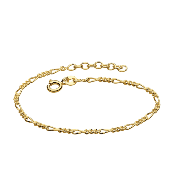 Gold Plated silver Figaro 7" Bracelet Bracelet DEW