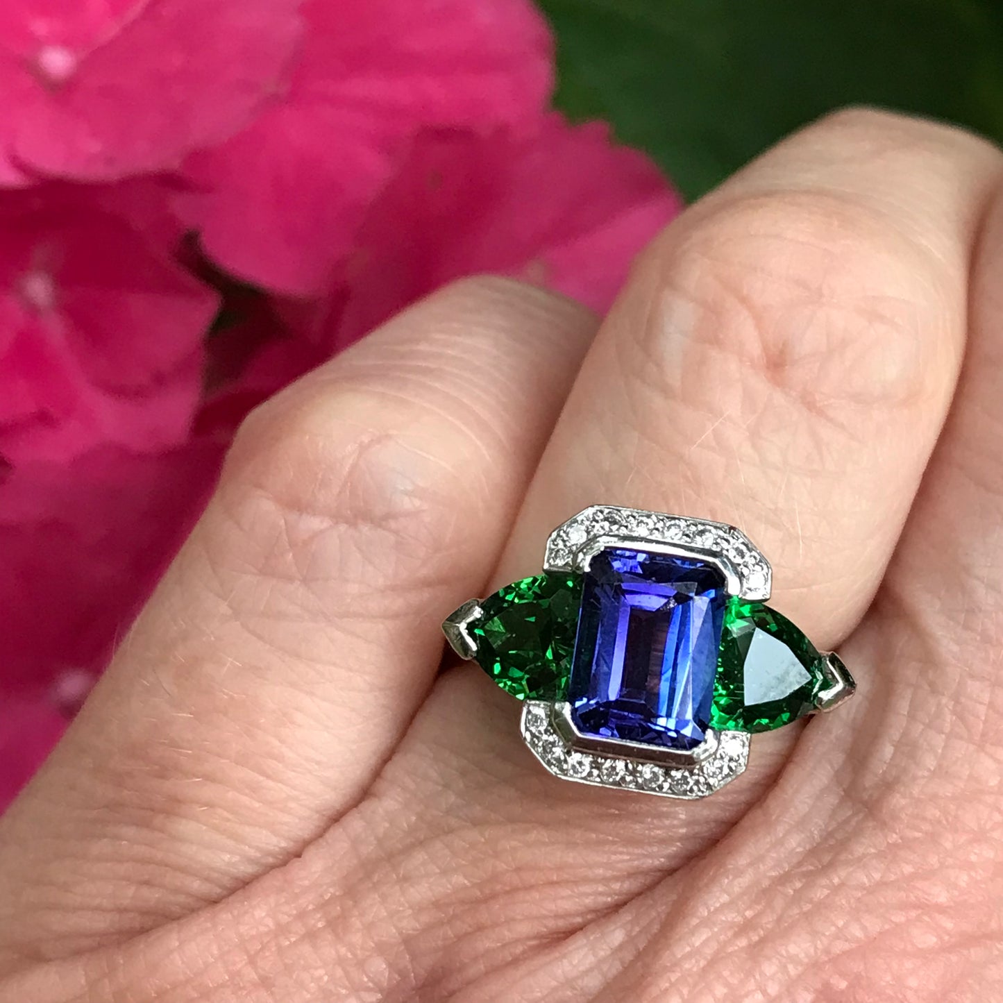 Handcrafted Platinum tanzanite and tzavorite diamond ring Ring Stuller