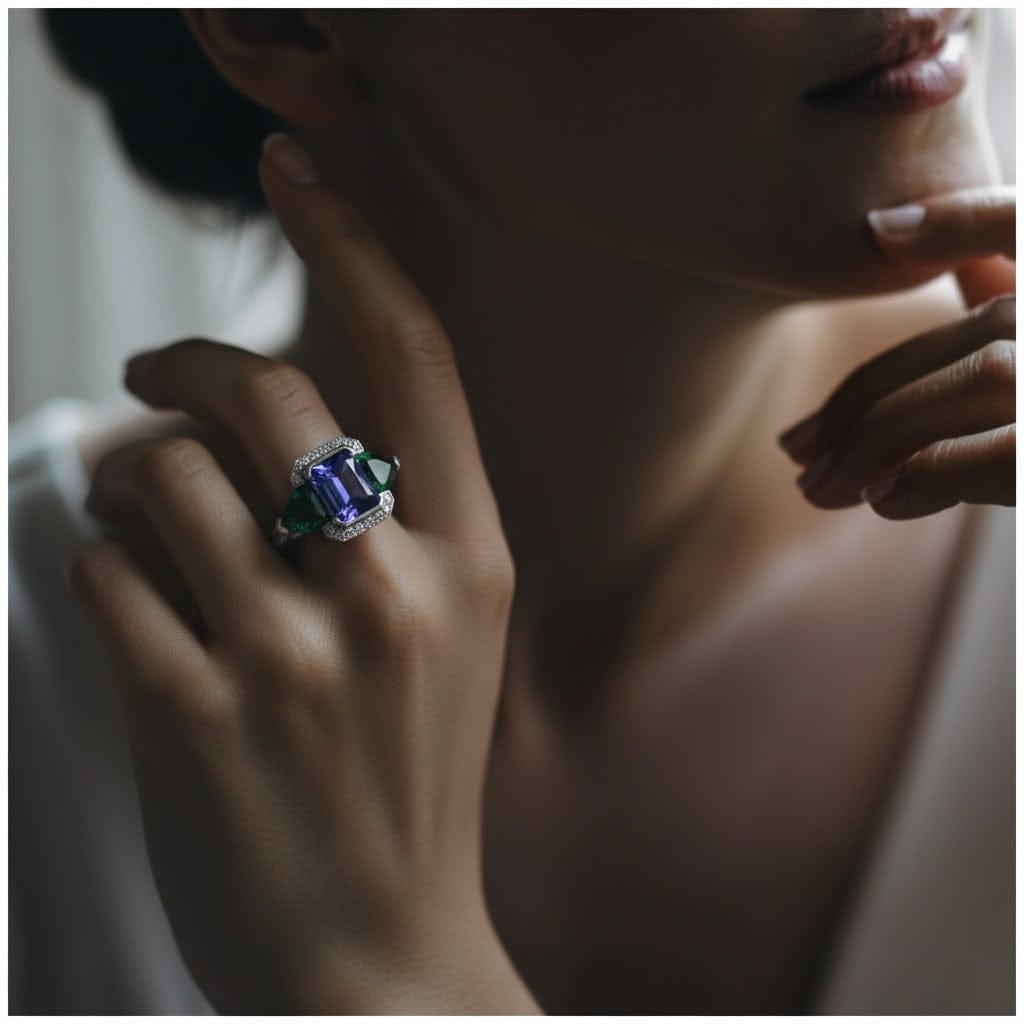 Handcrafted Platinum tanzanite and tzavorite diamond ring Ring Stuller