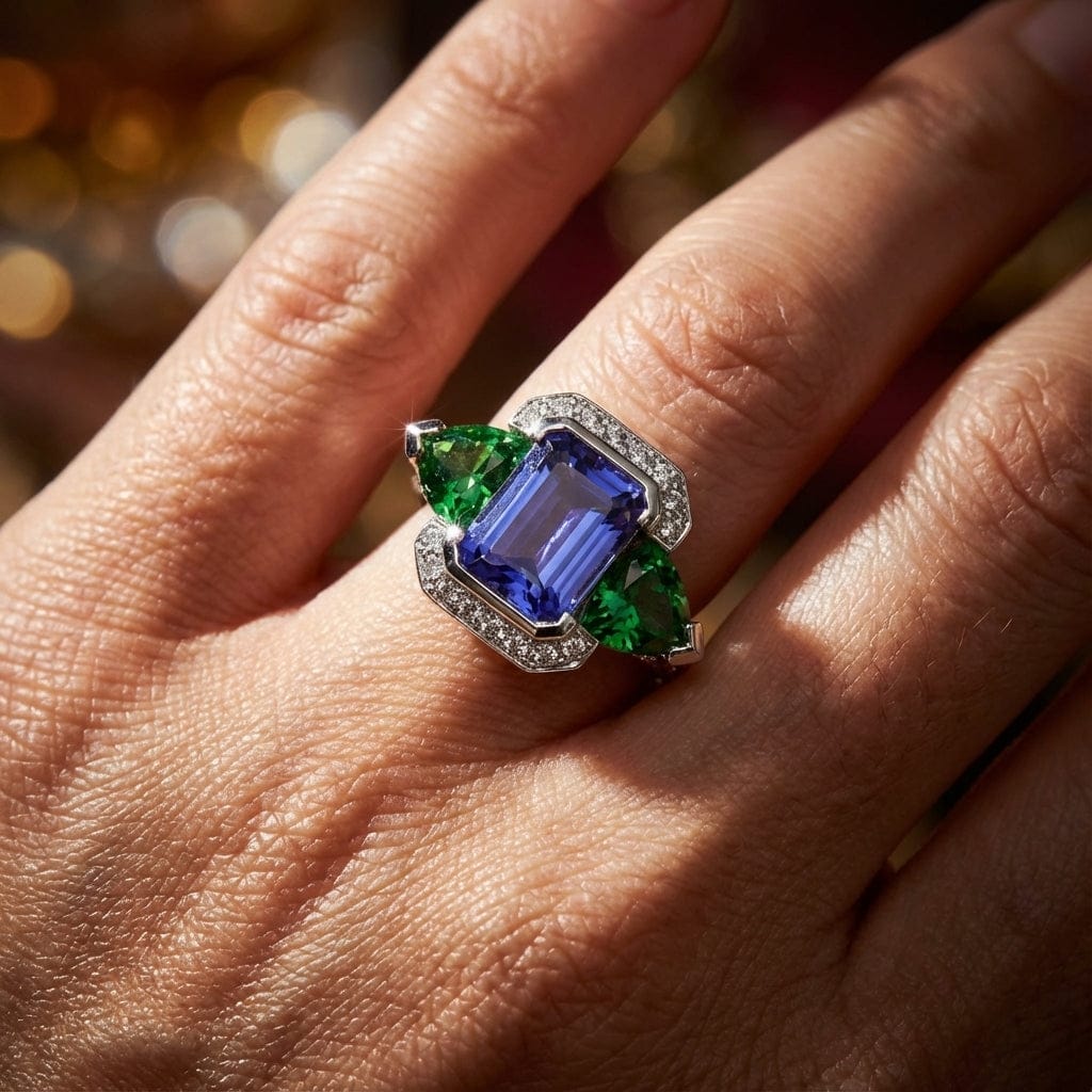 Handcrafted Platinum tanzanite and tzavorite diamond ring Ring Stuller