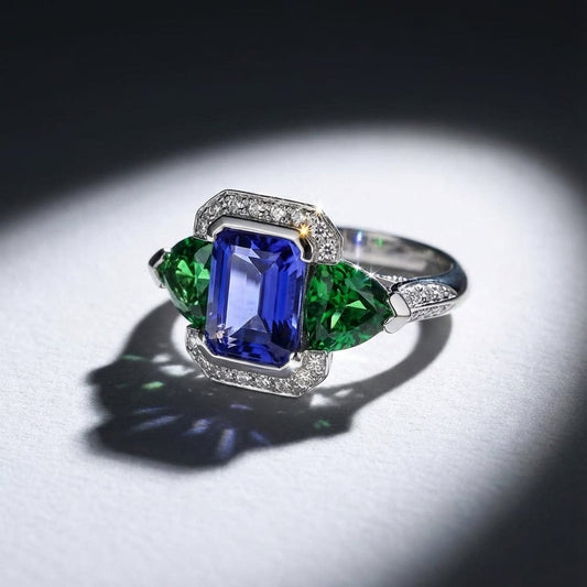 Handcrafted Platinum tanzanite and tzavorite diamond ring Ring Stuller
