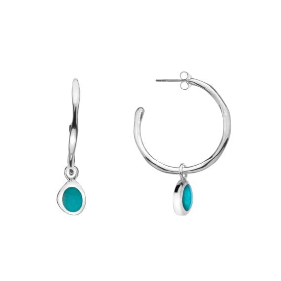 Handcrafted Silver & Turquoise hoop charm drop earrings Earrings Sea Gems Ltd