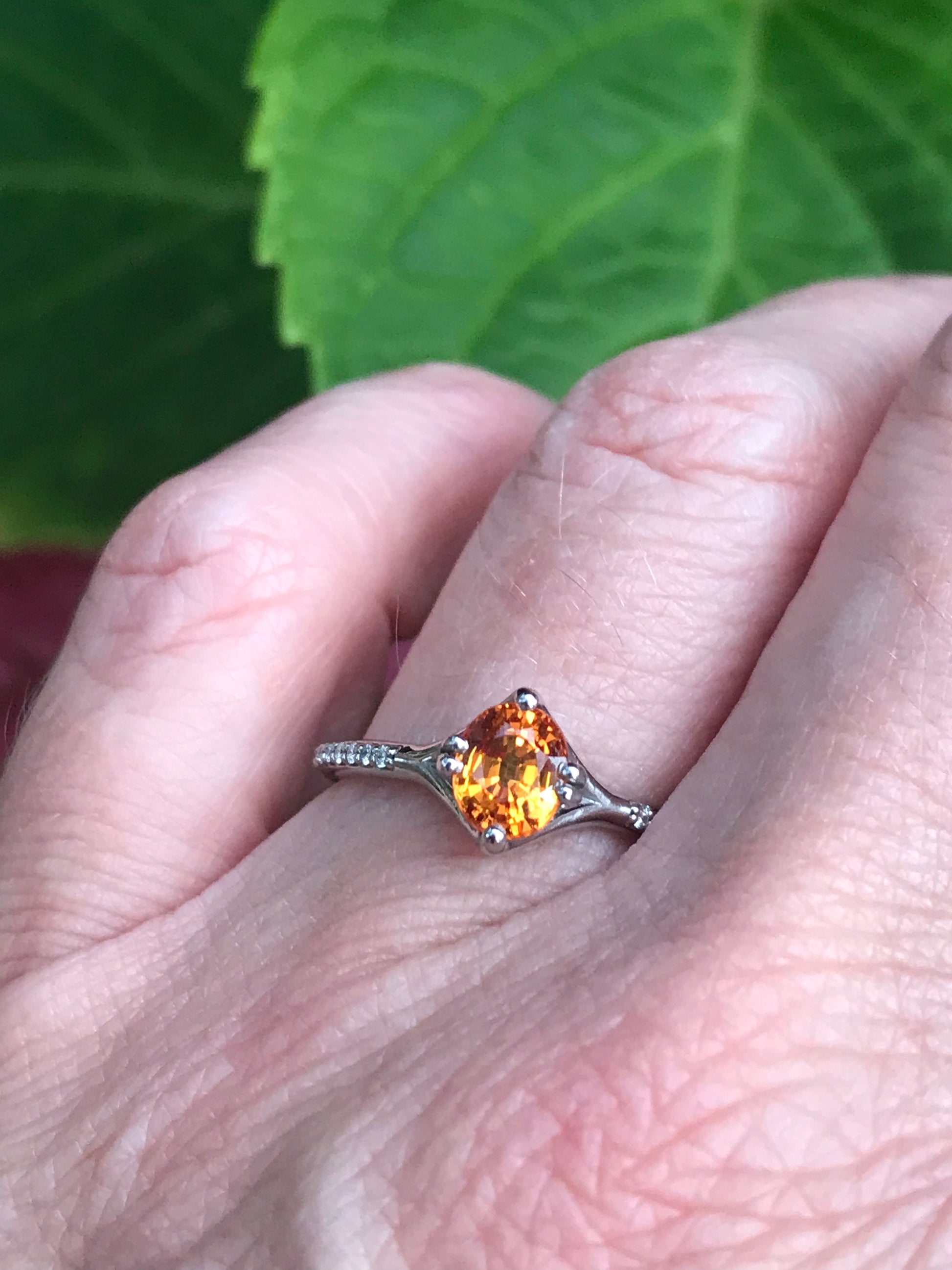 Palladium spessartine garnet diamond ring Rock Lobster Jewellery