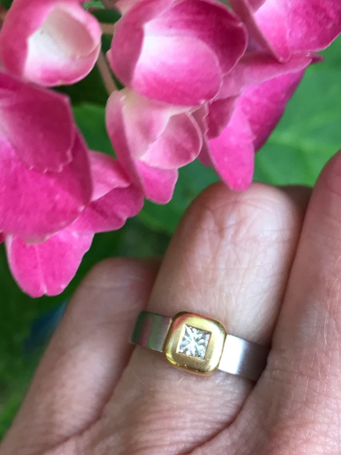 Platinum and 18ct yellow gold 0.20ct princess diamond ring Ring Rock Lobster   