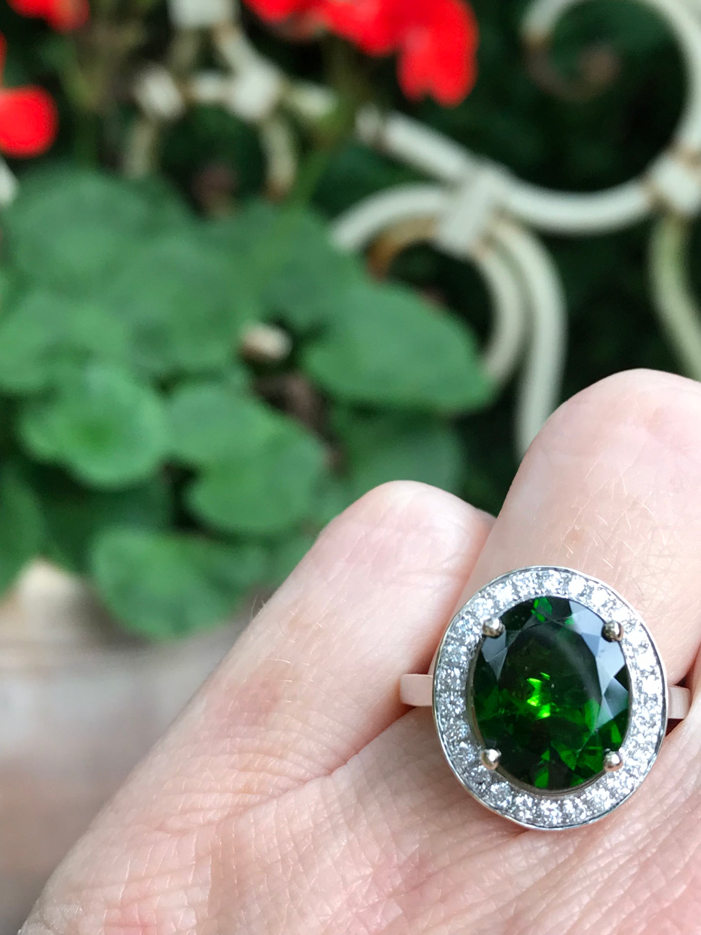 18ct White gold green diopside and 0.79ct diamond ring Ring Rock Lobster   