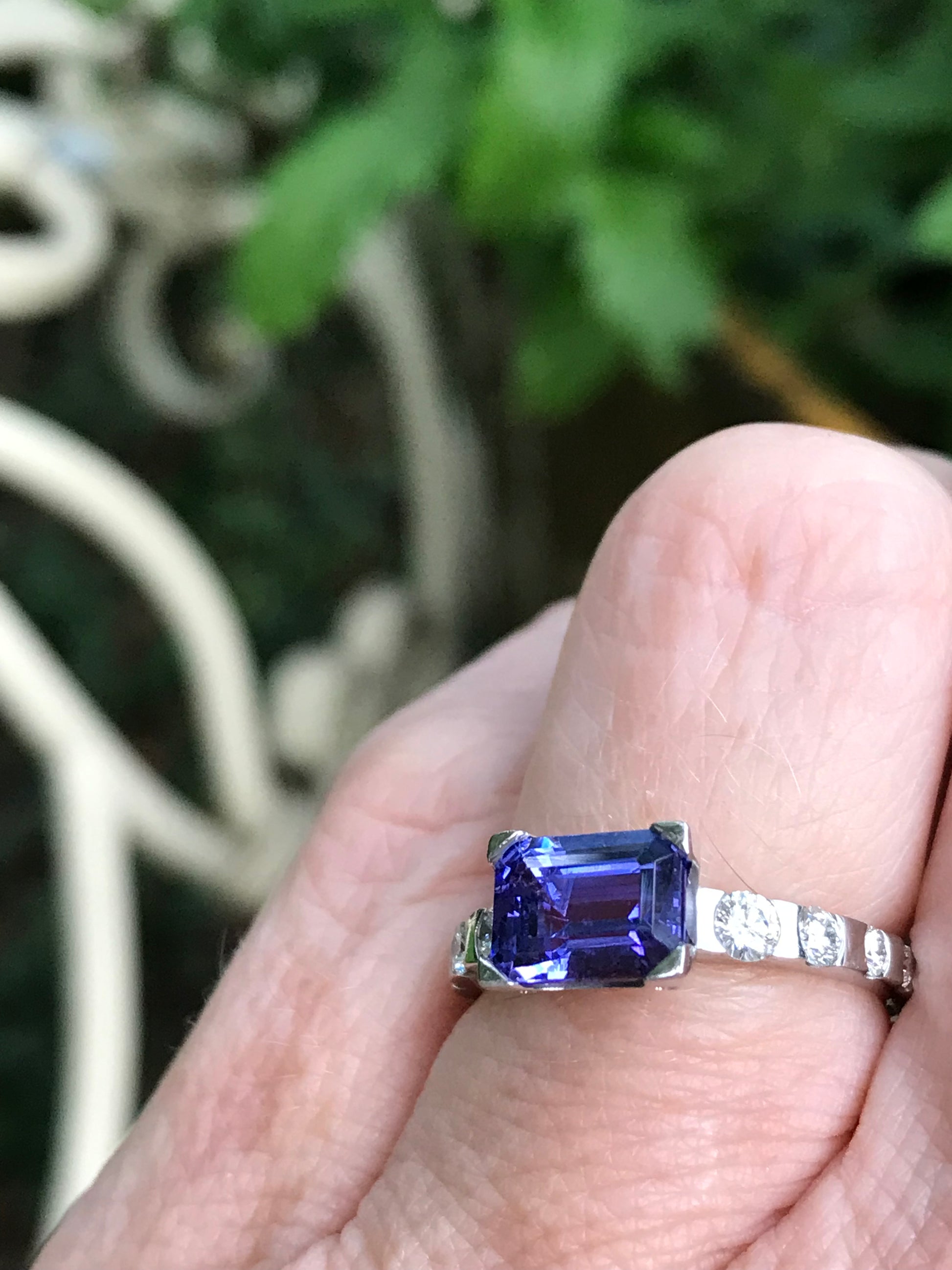 Platinum and tanzanite ring with diamond shoulders Ring Christopher Wharton   