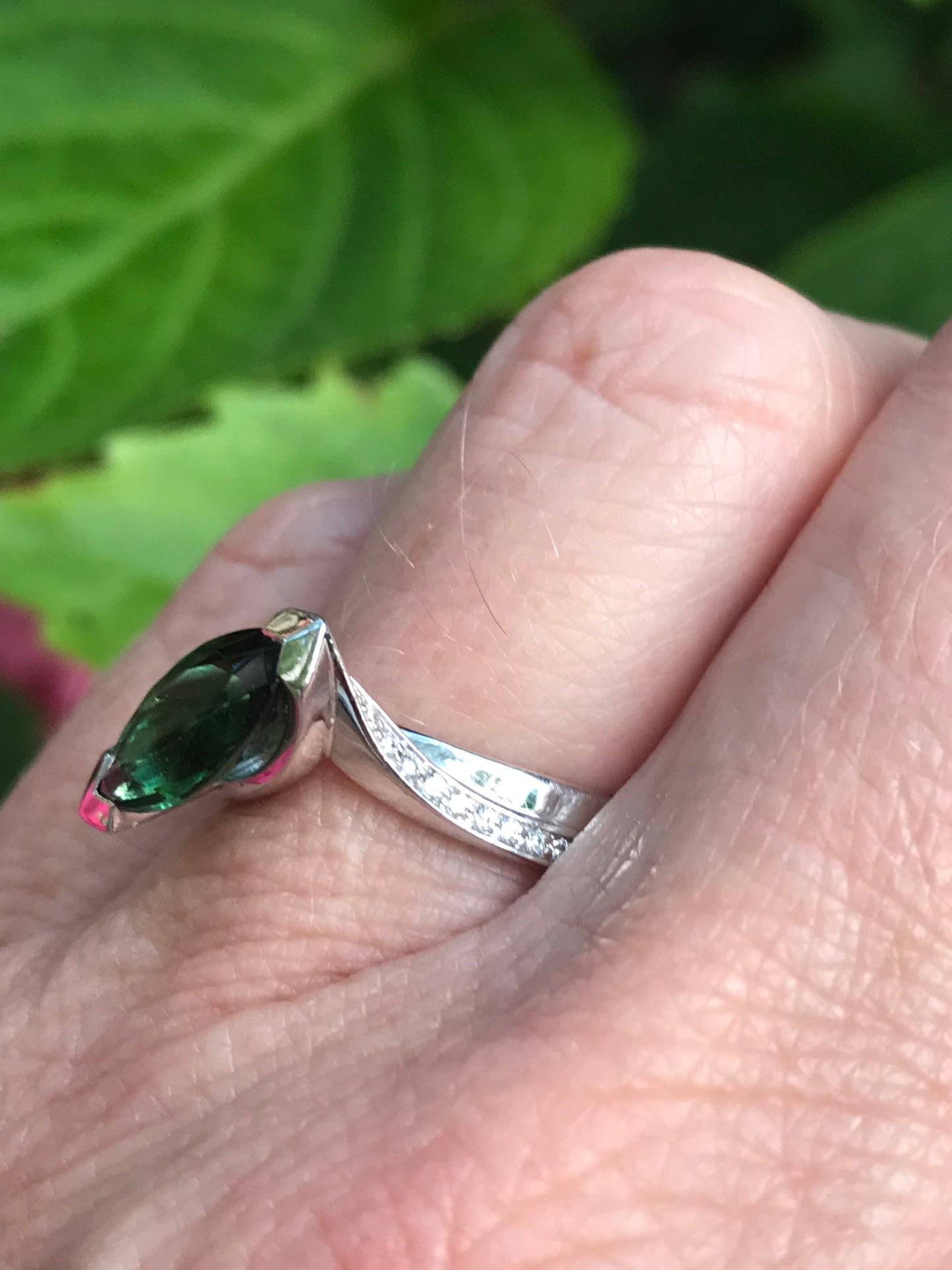 18ct white gold green tourmaline and diamond ring Ring Hans Rivoir   