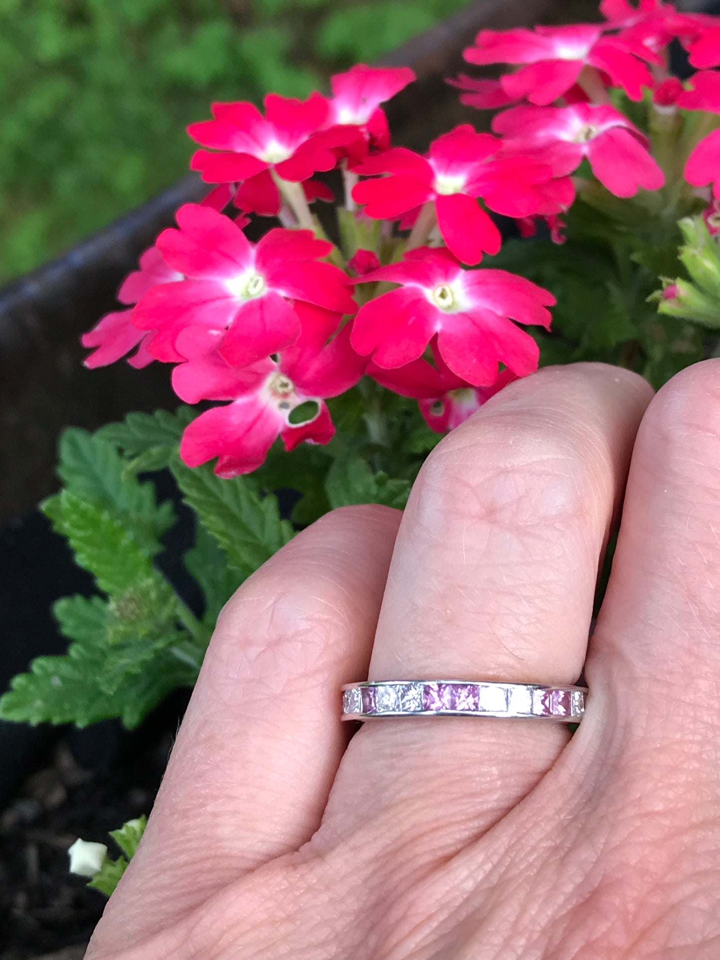Platinum 1.26ct diamond & pink sapphire full eternity band Ring Christopher Wharton   