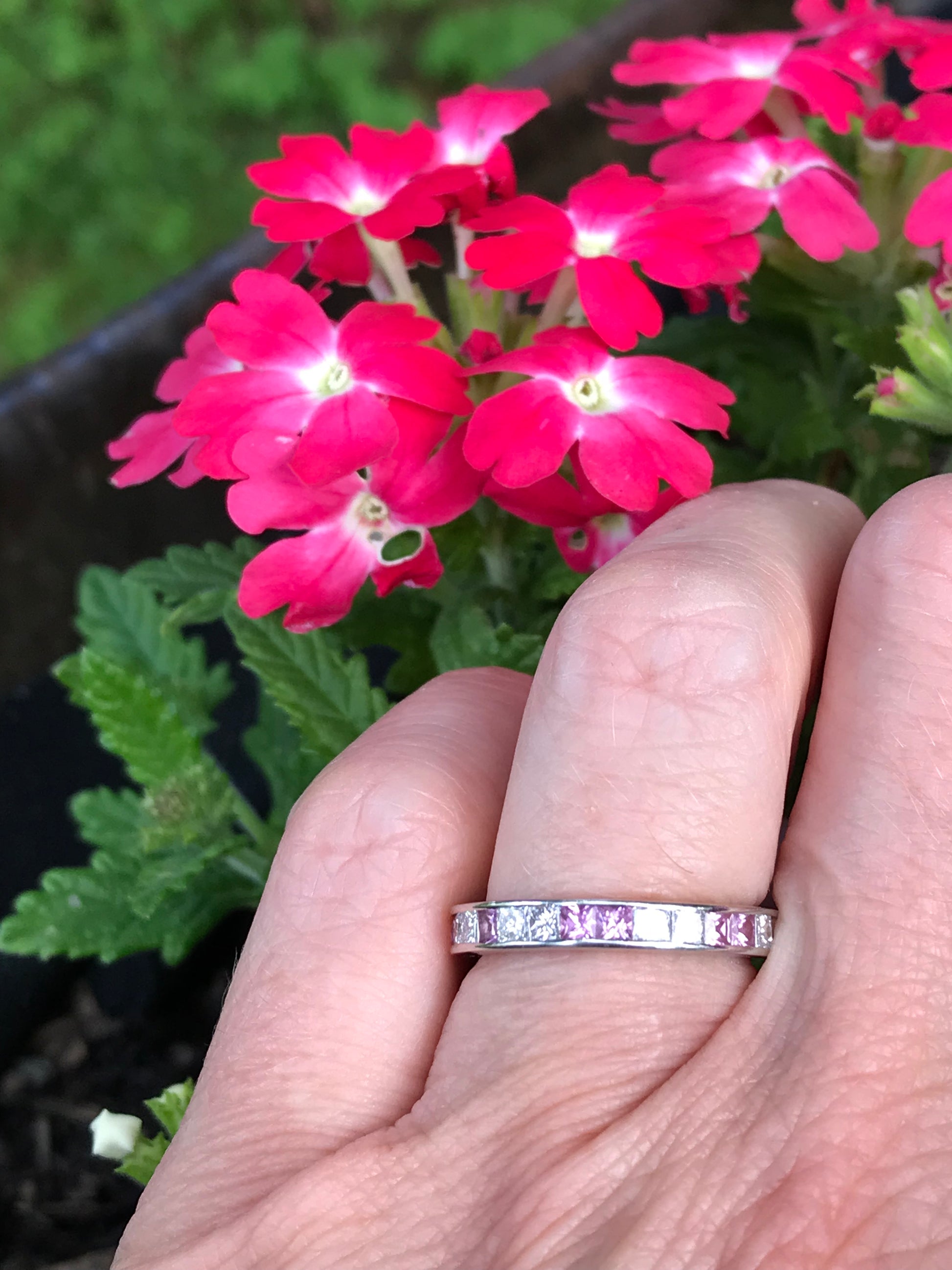 Platinum 1.26ct diamond & pink sapphire full eternity band Ring Christopher Wharton   