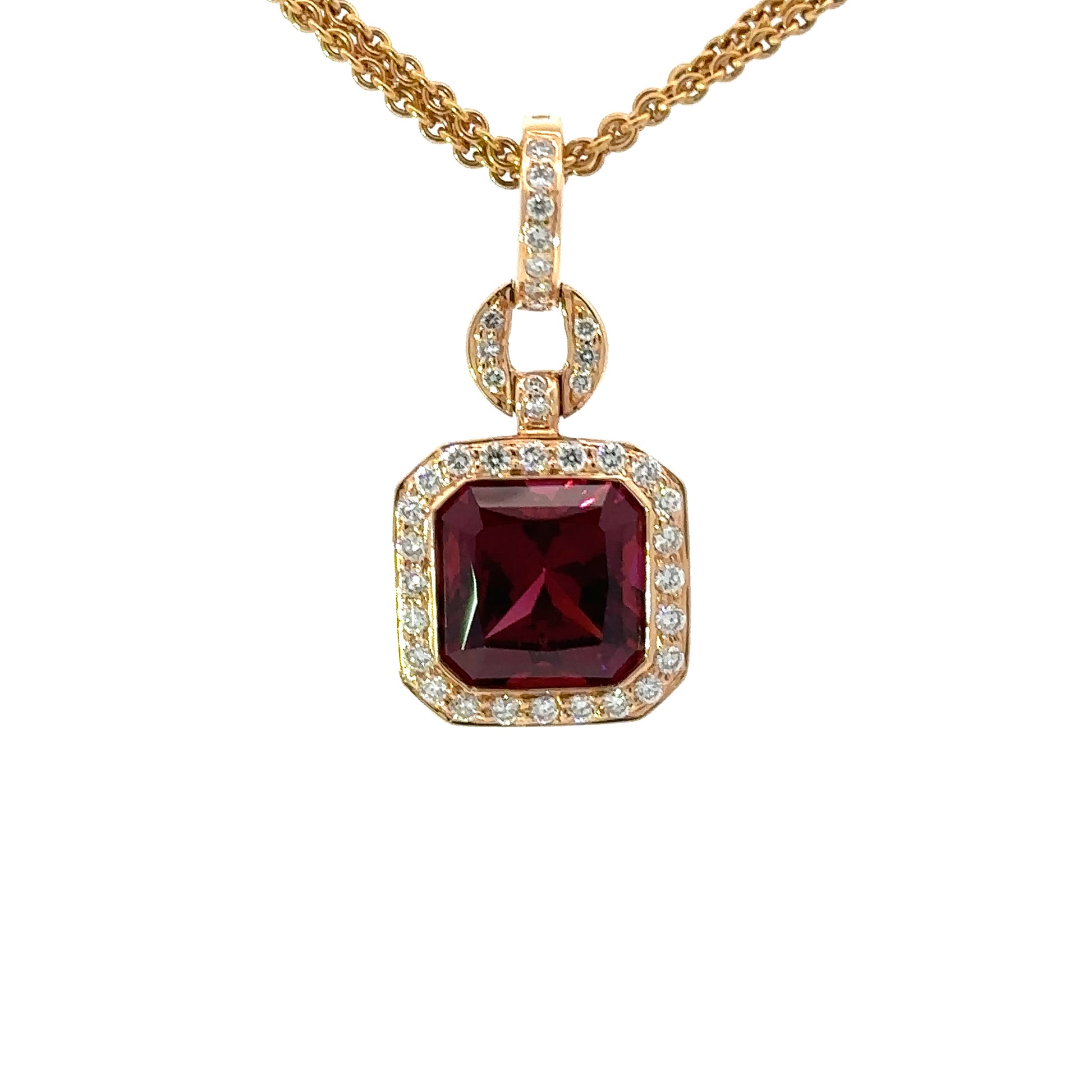 Buchwald 18ct rose gold pink rhodolite diamond and amethyst necklace Pendant Buchwald   