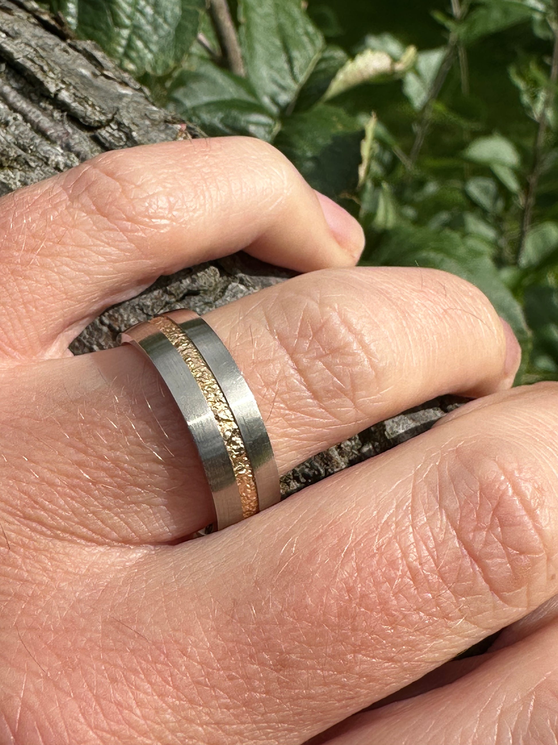 Mens wedding band 2025 with rose gold inlay