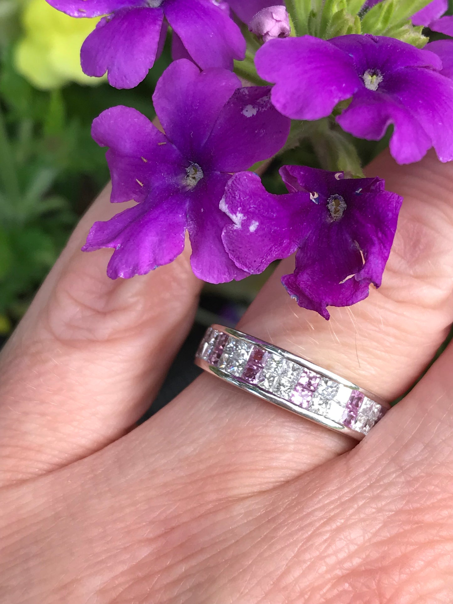 Platinum 0.72ct diamond and pink sapphire half eternity ring Ring Buchwald   