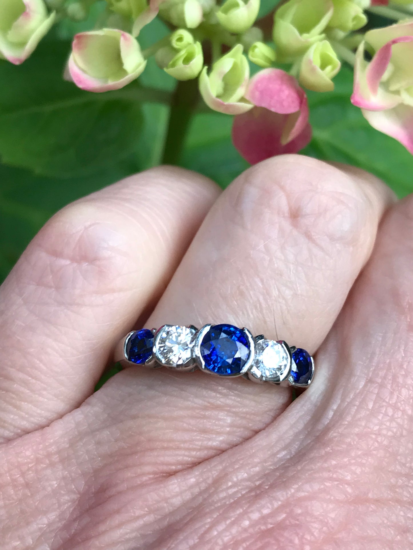 Platinum Sapphire & 0.40ct diamond five stone ring Ring Christopher Wharton   
