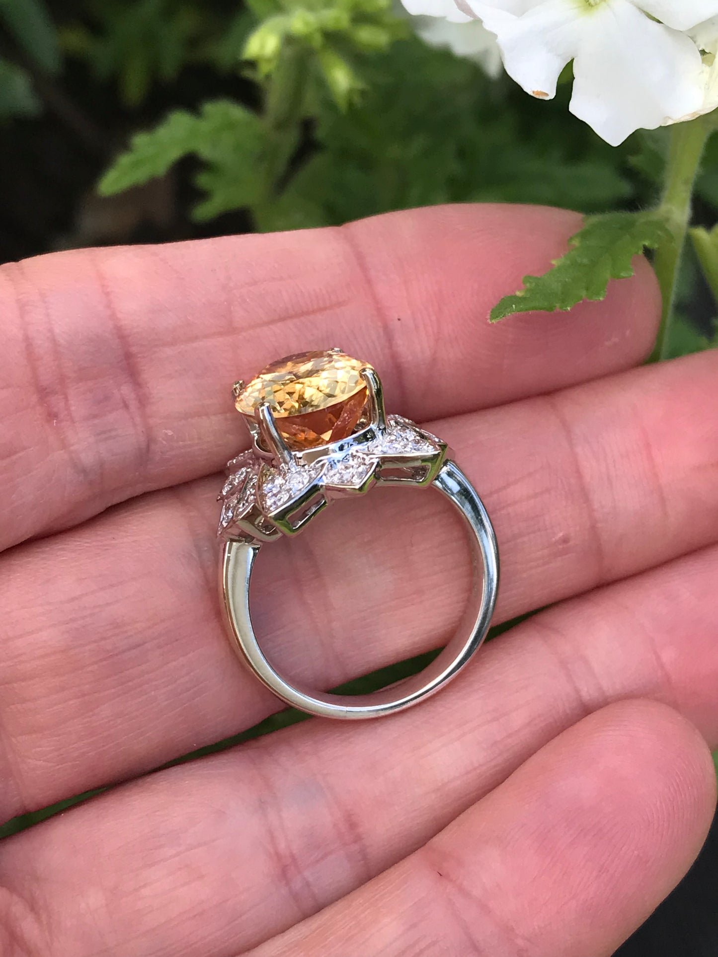 White gold imperial topaz ring set with a floral diamond surround Ring Rock Lobster   