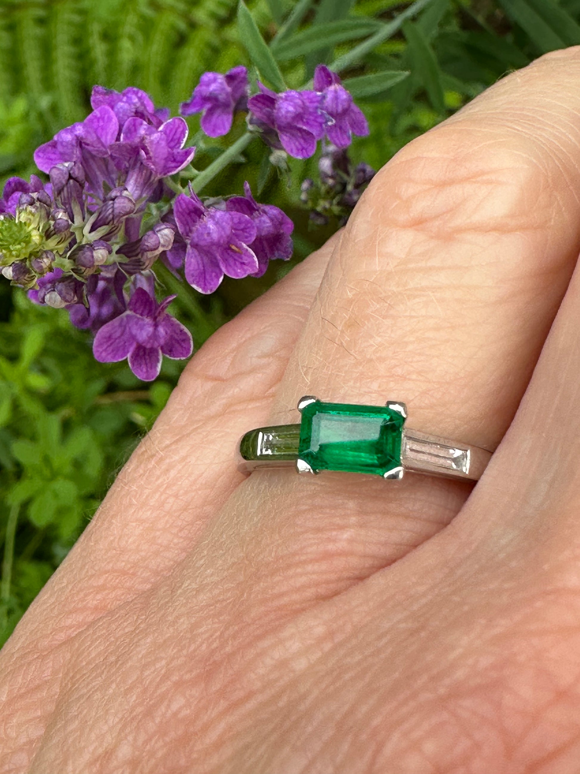 Platinum & emerald ring with baguette diamonds Ring Christopher Wharton   