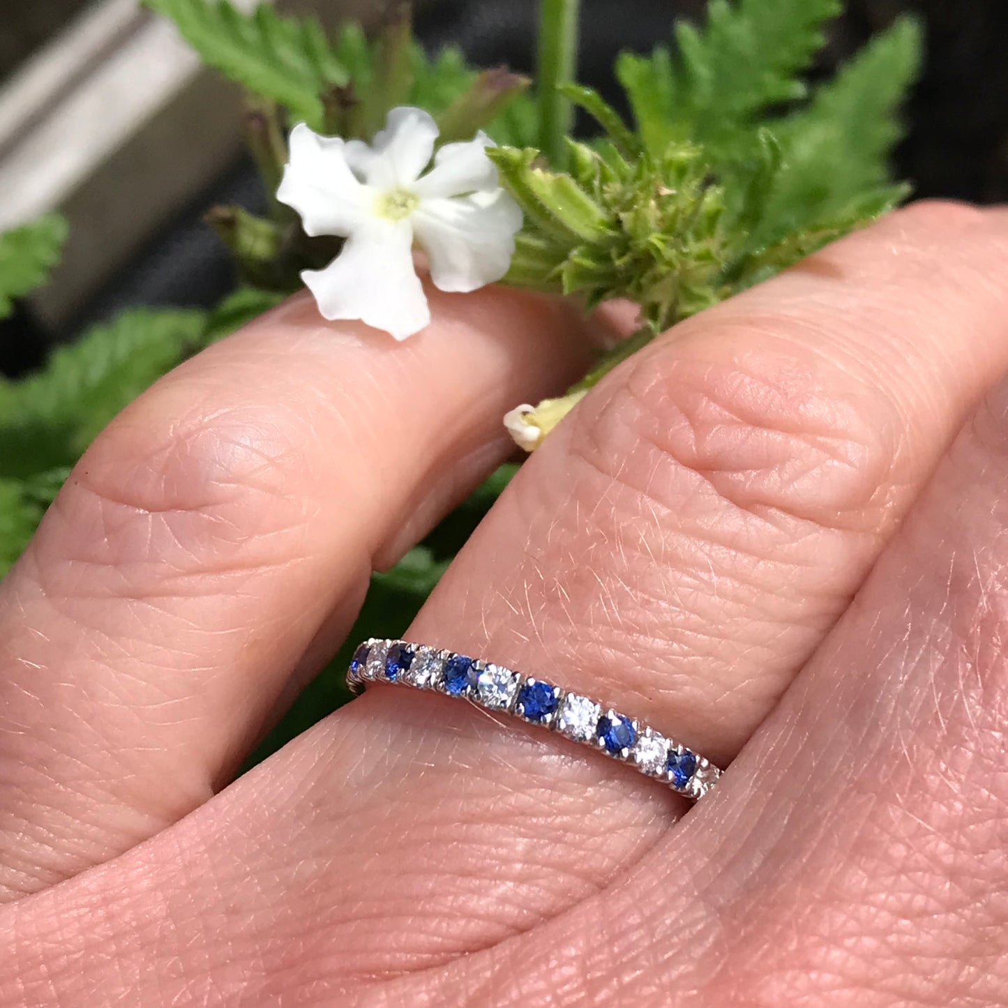 18ct white gold diamond and blue sapphire half eternity ring Ring Rock Lobster   