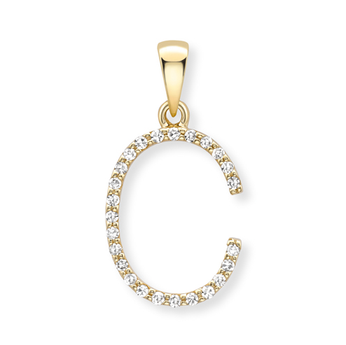 18ct yellow gold diamond initial pendants A-Z Pendants Stubbs C  