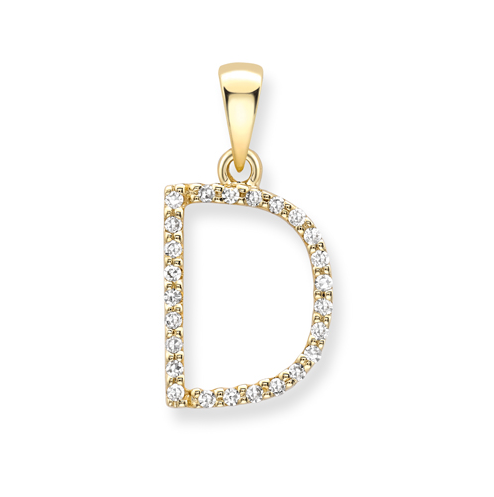 18ct yellow gold diamond initial pendants A-Z Pendants Stubbs D  