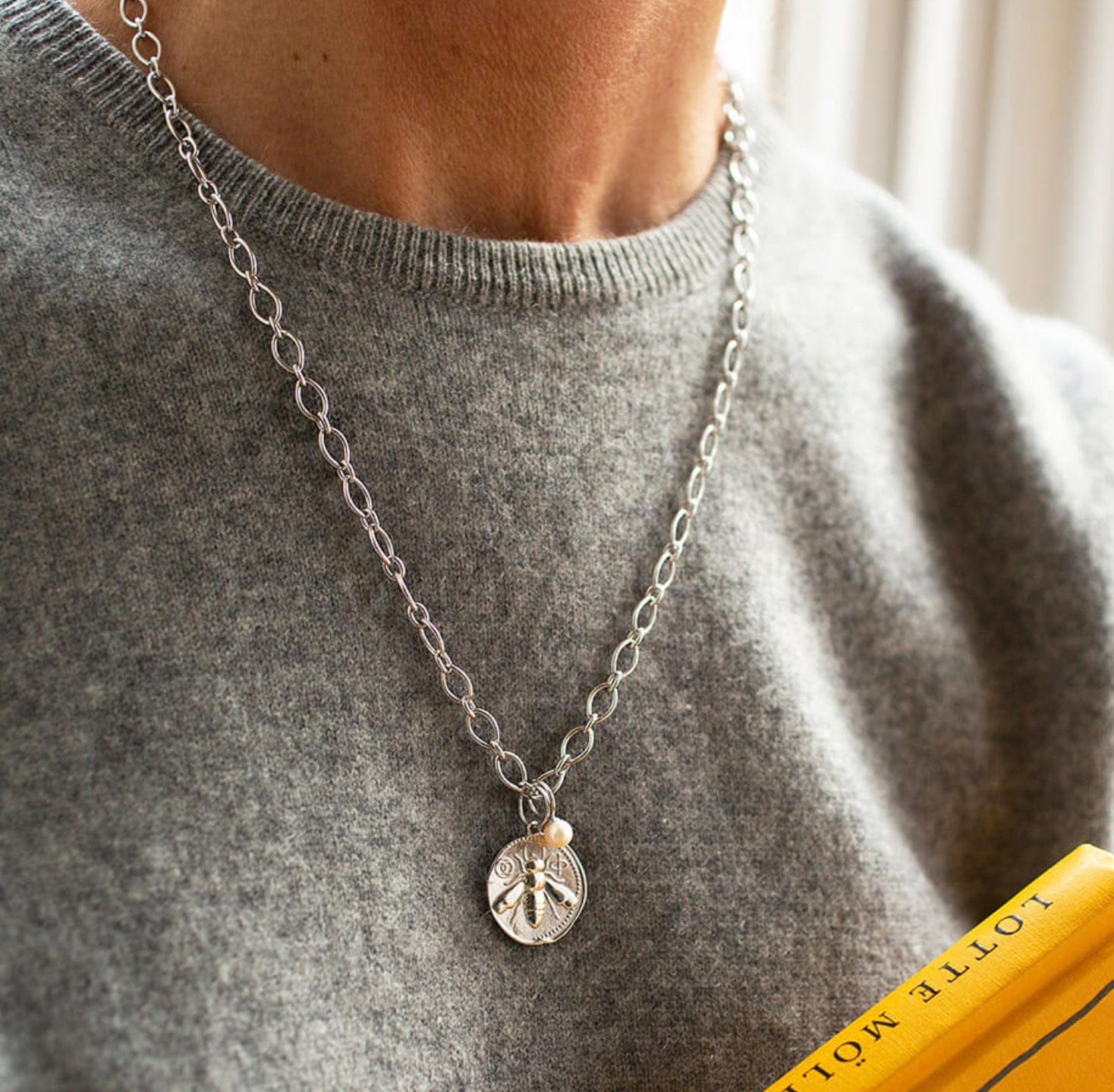 LARGE COIN HONEY BEE CHARM NECKLACE, Necklace Claudia Bradby