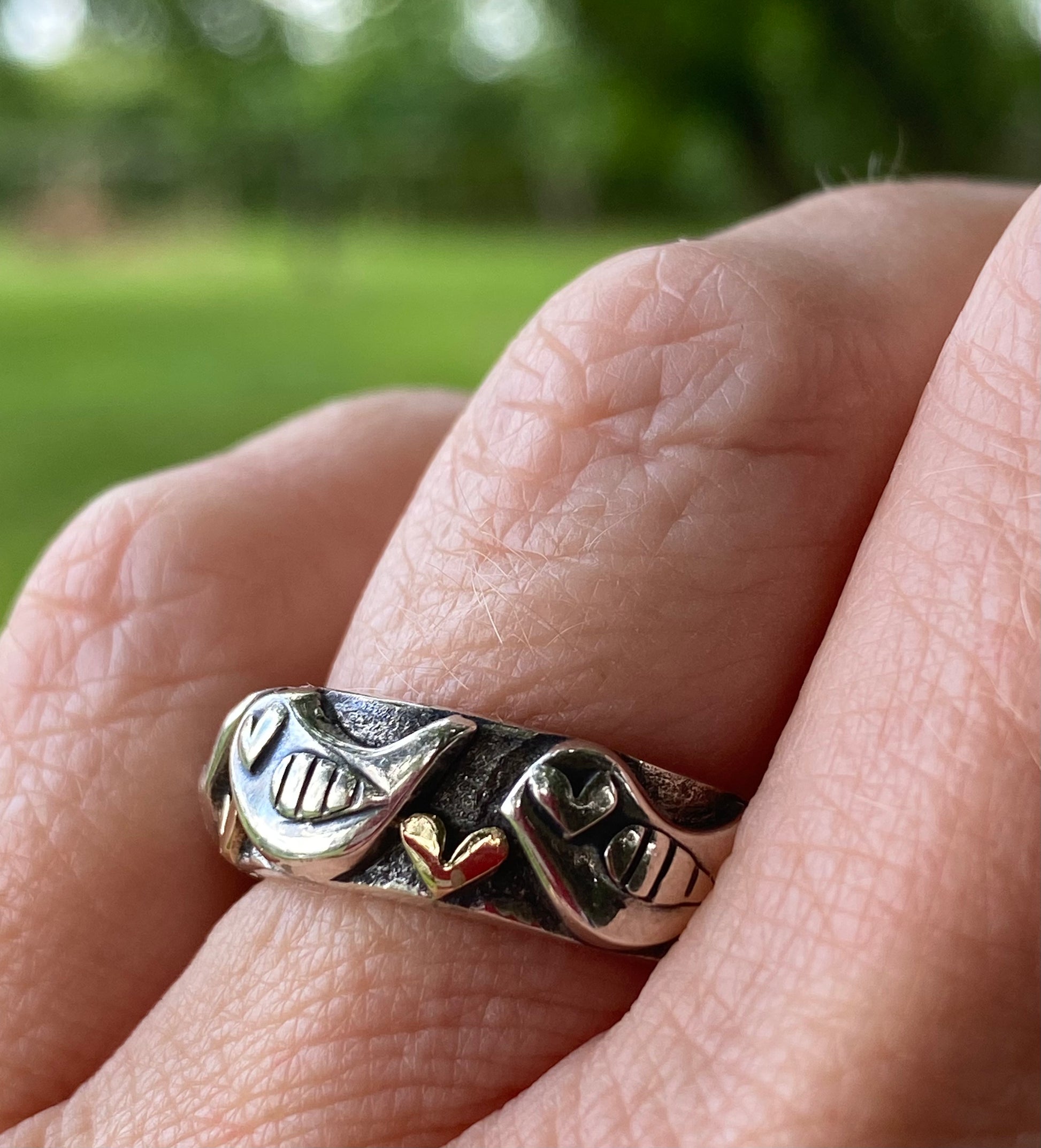 Linda Macdonald Silver gold happy bird ring sizes L & M Ring Linda Macdonald