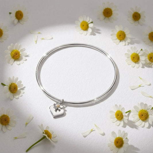 Bangle Linda Macdonald Silver hearts and flowers bangle medium