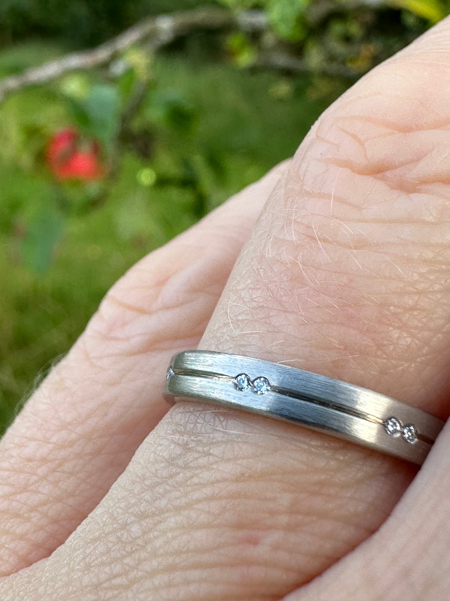 Palladium and 0.14ct diamond grooved ring size M Ring Stubbs