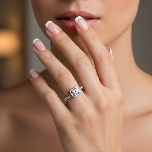 Ring Palladium princess cut 0.25ct certified natural diamond ring.