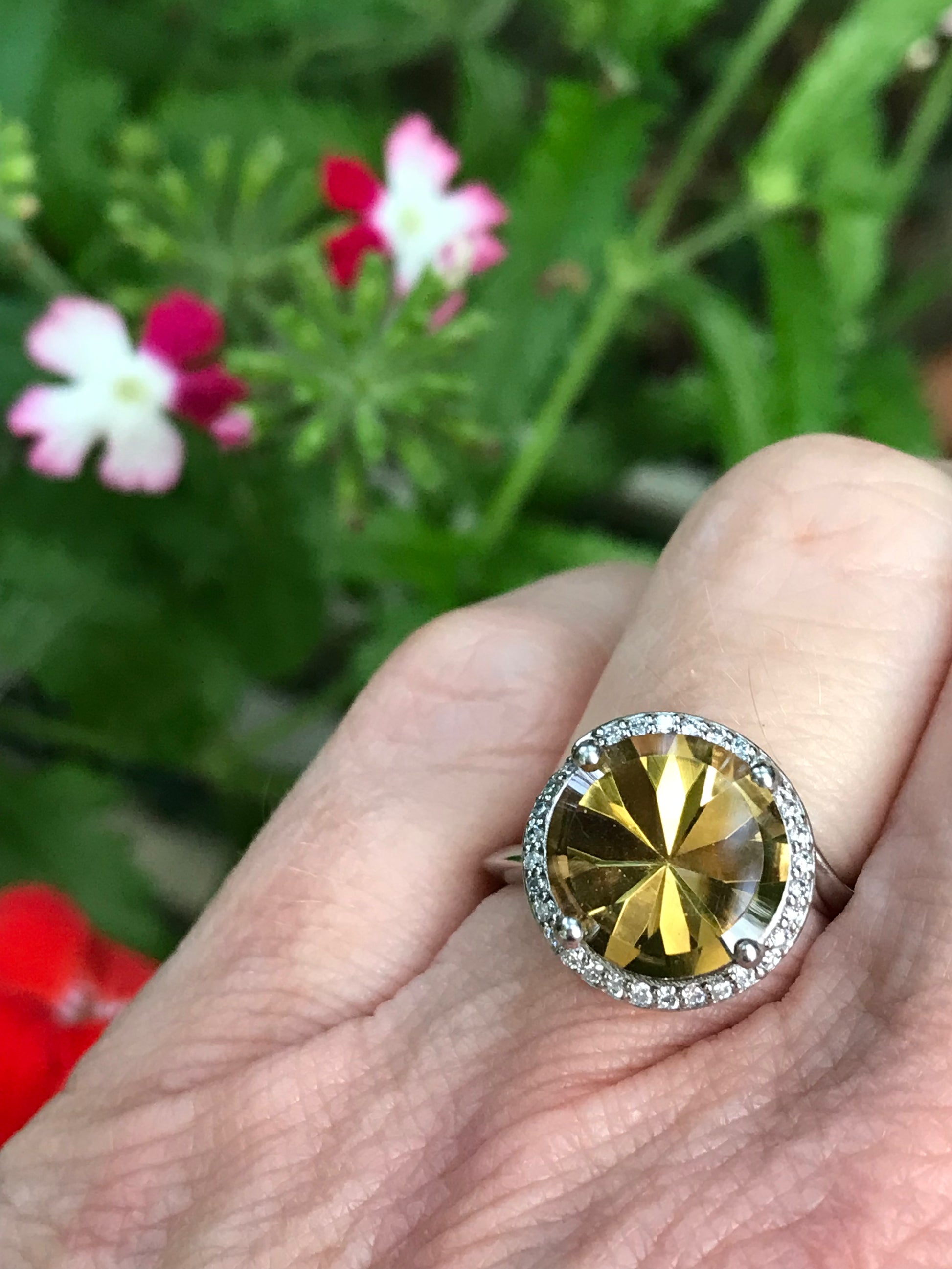 Palladium ring set with a 3.83ct Citrine and diamonds Ring Rock Lobster