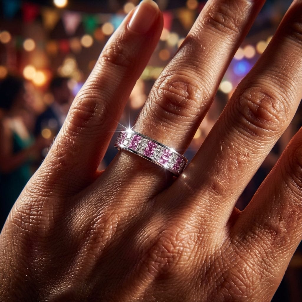 Platinum 0.72ct diamond and pink sapphire half eternity ring Ring Buchwald