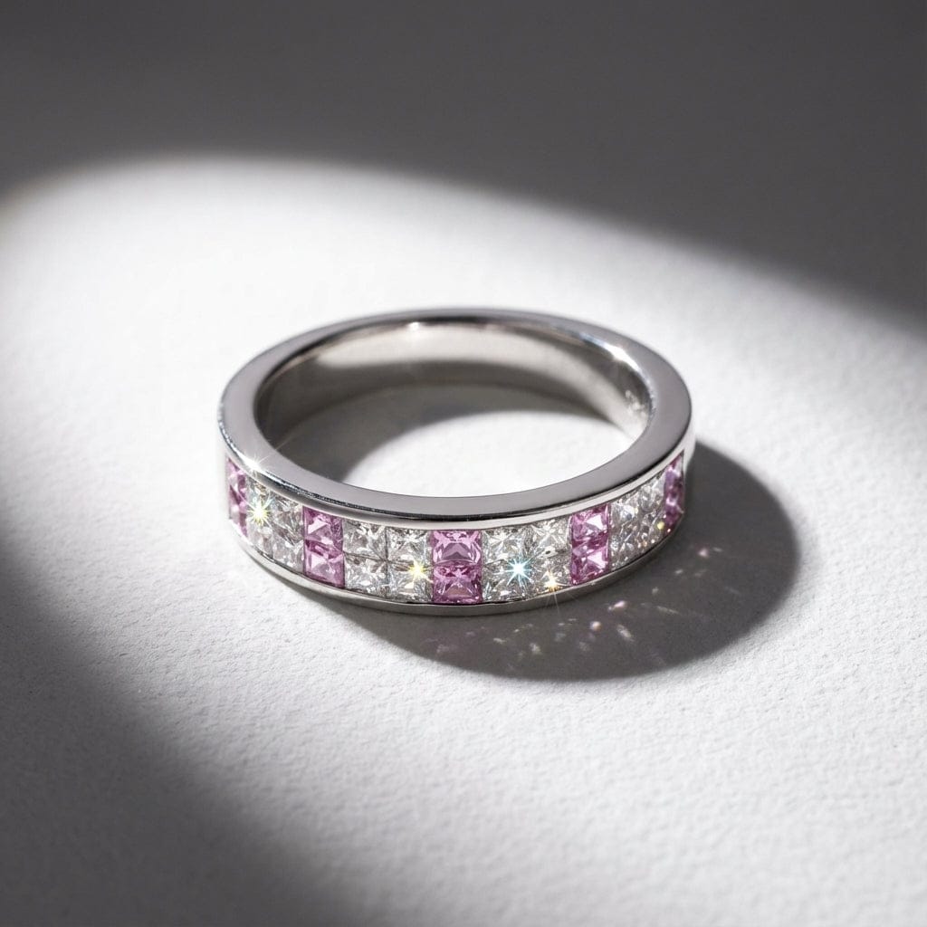 Platinum 0.72ct diamond and pink sapphire half eternity ring Ring Buchwald
