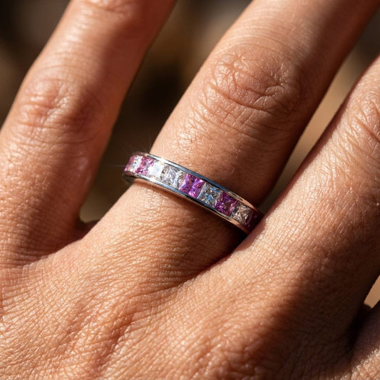 Platinum 1.26ct diamond & pink sapphire full eternity band Ring Christopher Wharton